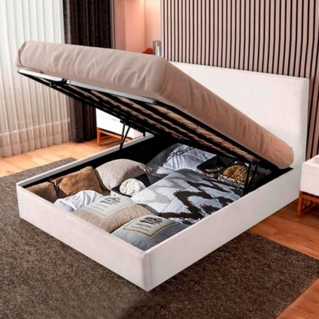 Pack Cama Estofada c/ Sistema Elevatório Camilla (Branca) + Colchão Premium 17hr (190x140cm)